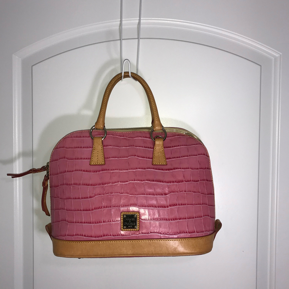 Dooney & Bourke Handbags - Dooney & Bourke Pink Croc Leather Satchel Crossbody EUC